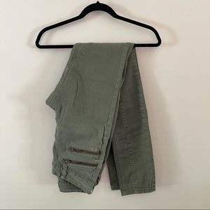LONG TALL SALLY ARMY GREEN MID RISE MOTO JEANS